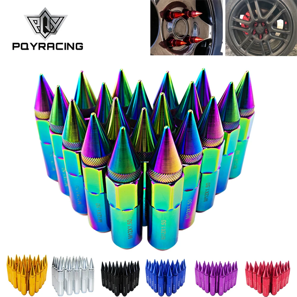 

PQY - NEO CHROME 20PC 50MM M12X1.5 High Quality Aluminum Extended Tuner Wheels Rims Lug Nuts With Spike 20PCS PQY-ELBN1215CR