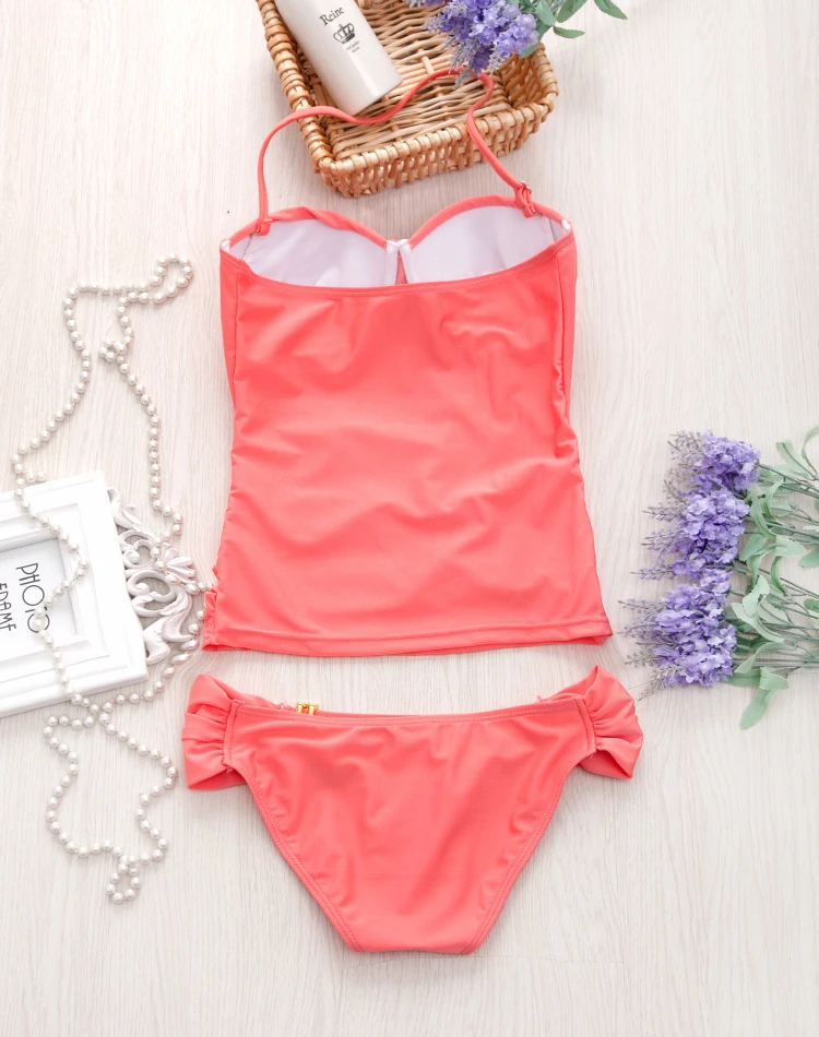 Women Sexy Solid Cover Belly Swimsuit Push Up Bathing Suit Bandeau