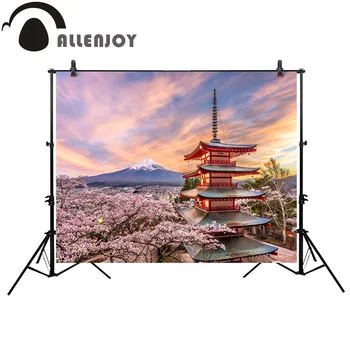 

Allenjoy photography backdrop Japan spring cherry blossoms Mount Fuji background photocall photo studio for a photo shoot
