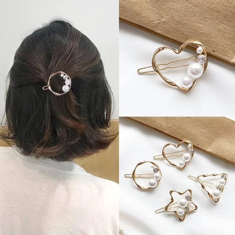 

1PC Elegant Hair Clip Fashion Simple Geometric Hollow Pearl Hairpin Adies Bangs Clip Accessories Styling Tool Hair Clips