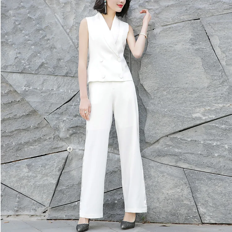 

New V-collar Colourless Sleeveless Jacket with Side Strip Pants Suit In Spring and Summer of 2019 2 Piece Sets Womens Outfits