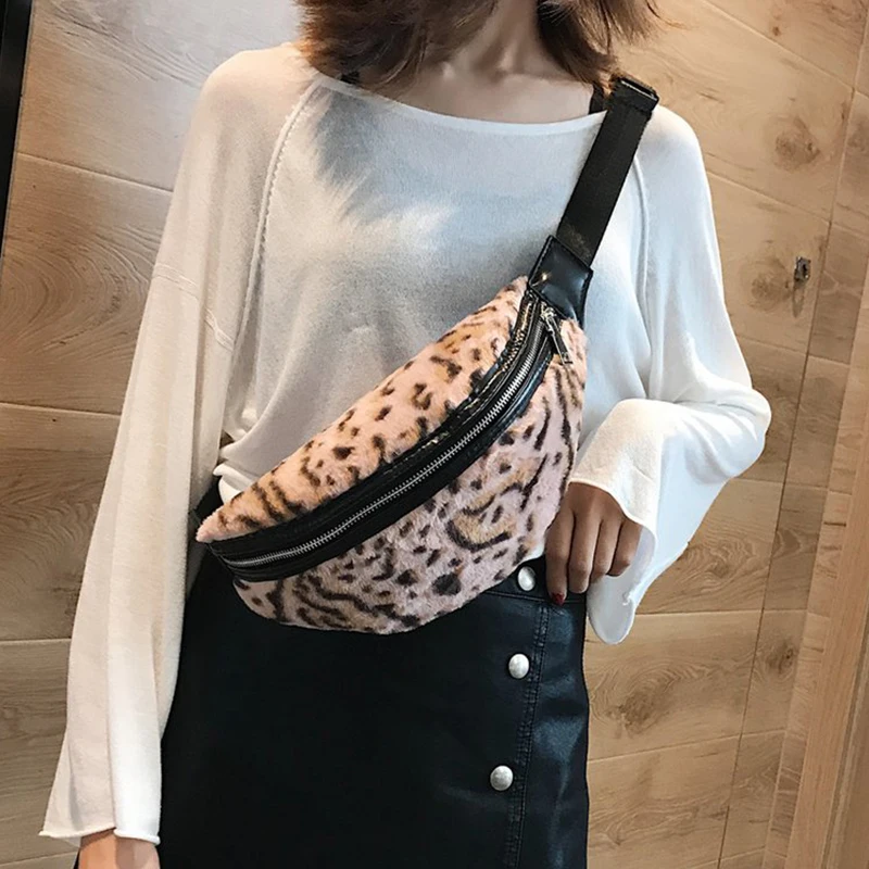 

2018 Women Waist Bag Leopard Bag Autumn Winter Faux Fur Fanny Pack Bananka Women Money Waist Pouch Travel Leisure Belt Chest Bag