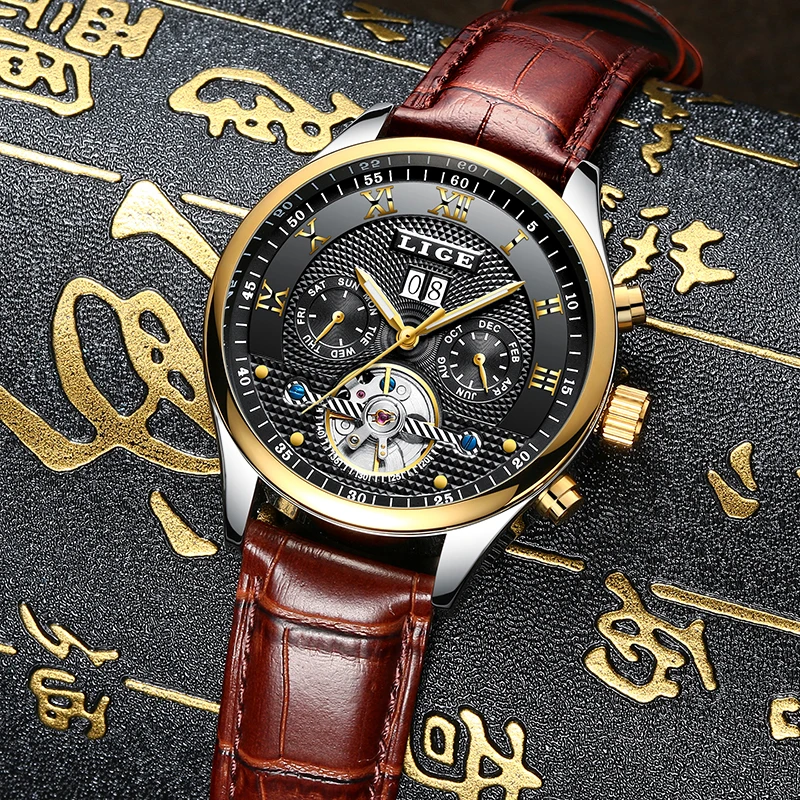 

LIGE Fashion Sports Watch Men Business Leather Clock Mens Watches Top Brand Luxury Automatic Mechanical Watch Relogio Masculino