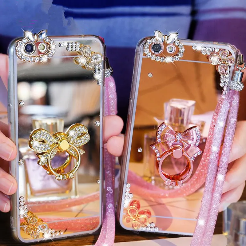 Для iPhone 6 S 7 8 Plus X Кристалл горный хрусталь цветок с драгоценными камнями Зеркало