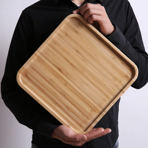 Direct bamboo wooden pallets solid wood tray rectangular bamboo tray wooden tray disc tea tray barbecue snack cake wooden plate - Цвет: 30x30