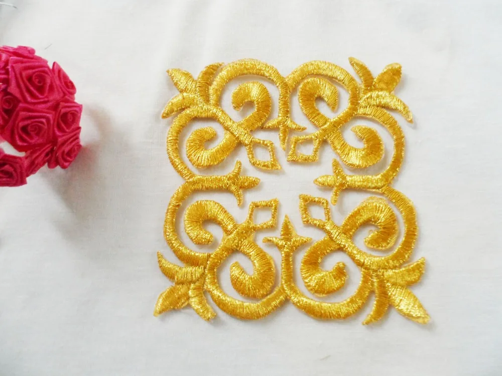 12*16 cm gold iron on Fabric applique patch embroidery flower square