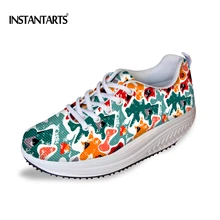 INSTANTARTS Повседневное туфли без каблуков на шнурках Flatform обувь Для женщин 3D печати женский для похудения обувь увеличивающая рост Туфли без каблуков Обувь для танцев для девочек