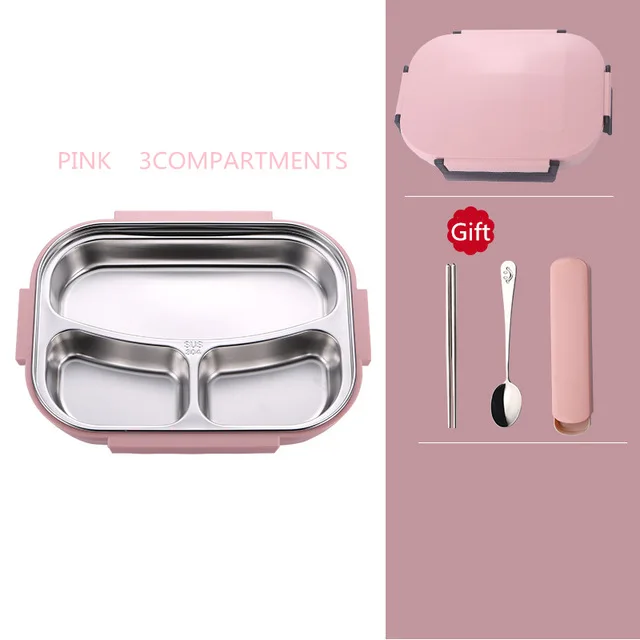 pink A Ланч-бокс из нержавеющей стали Экологичный Bento box с мешками и столовыми приборами термоконтейнер для хранения пищи для взрослых студентов - Цвет: pink A
