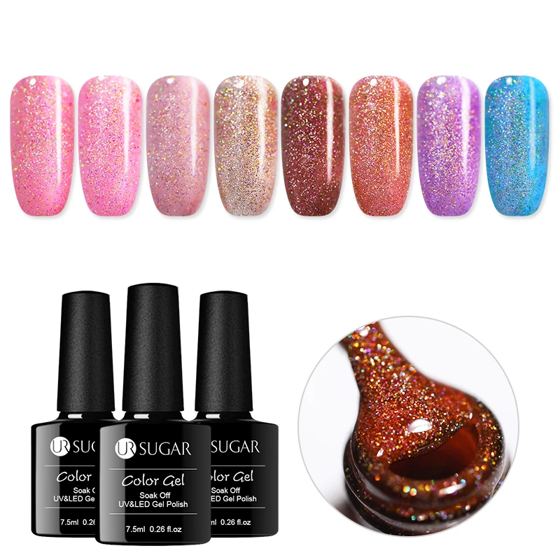 

UR SUGAR 7.5ml Holographic Glitter Gel Polish Soak Off UV Gel Varnish Nail Gel Shimmer Manicure Nail Art Design