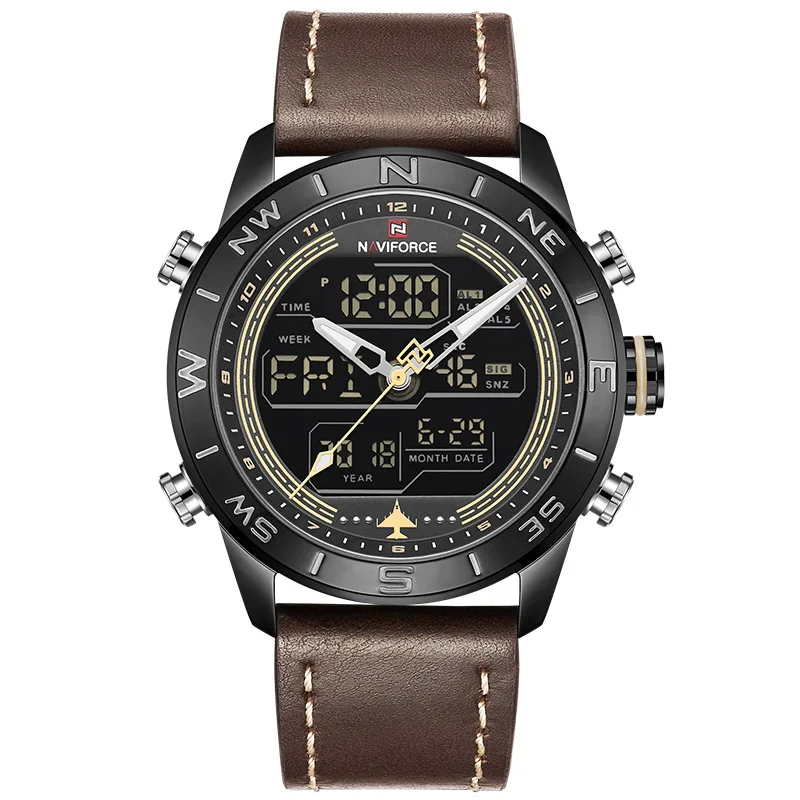 Мужские часы Топ бренд NAVIFORCE мужские модные спортивные часы мужские водонепроницаемые кварцевые цифровые светодиодные часы мужские военные наручные часы - Цвет: Black Yellow