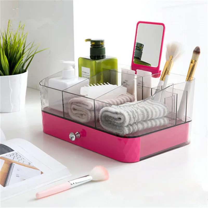 2017 NEW Cosmetic Makeup Organizer Box with Mirror Drawer Bathroom Desk