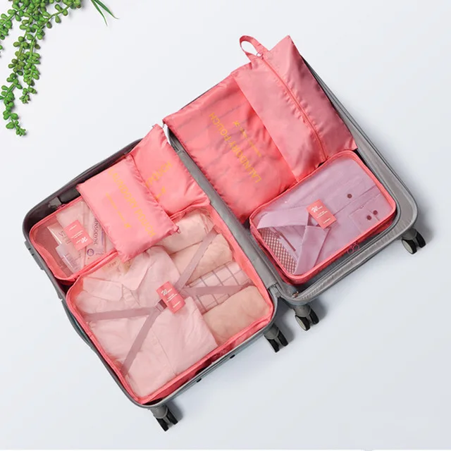 XYLOBHDG New High capacity 7pcs/set Travel Suitcase Organizer Bag Women Men Clothes Partition Arrange Storage Luggage Bags - Цвет: Watermelon red