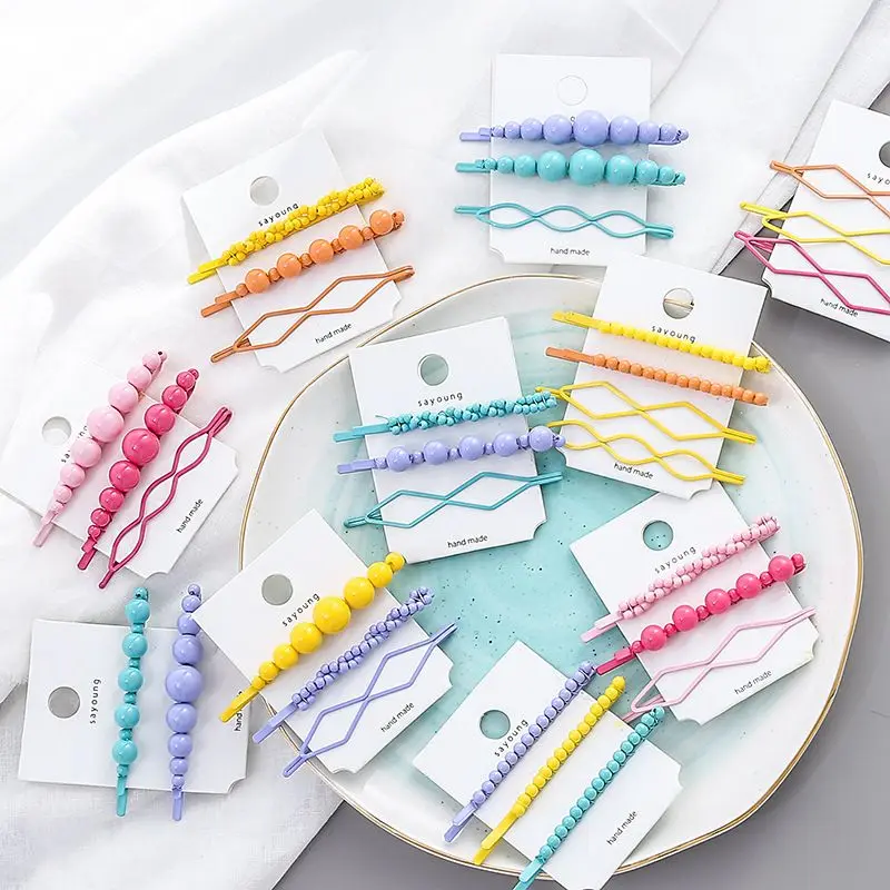 

1SET Korea Resin Candy Color Geometric Irregular Hair Clips Barrette for women girls Plastic Beads Hair Accessories