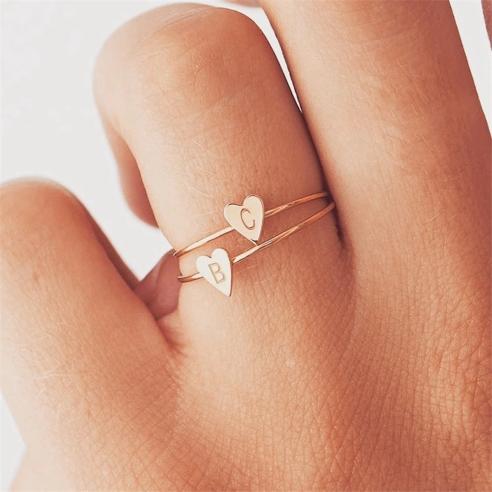 

Fashion Gold Silver Color Heart Letters Rings For Women DIY Name Ring Set Female Statement Engagement Party Jewelry 1PCS