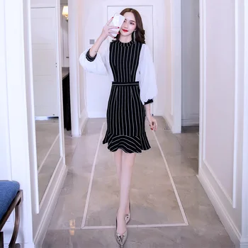 

new arrival high quality temperament loose simple trumpet dress OL work style elegant fashion comfortable flash mini party dress