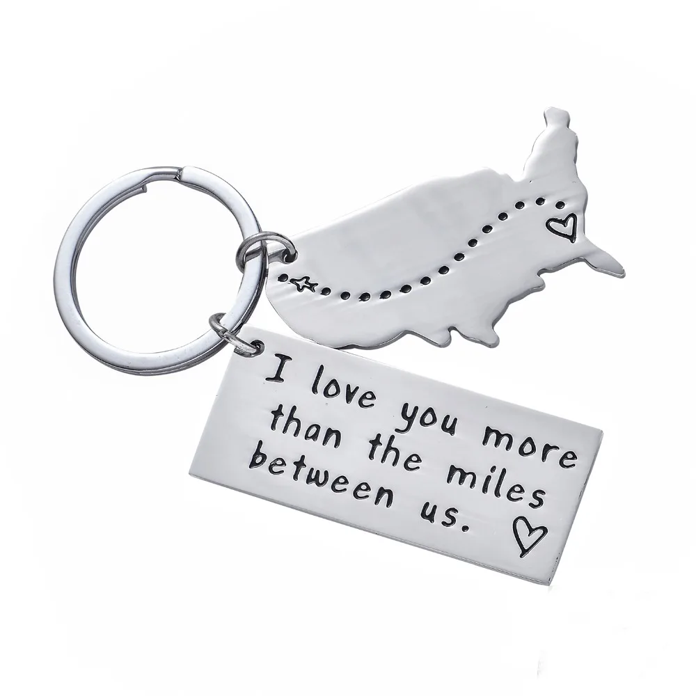 

"I Love You More Than The Mailes Between Us" US Map Keychain Lover Couple Keyring Gift Boyfriend/Girlfriend Key Chain Valentines