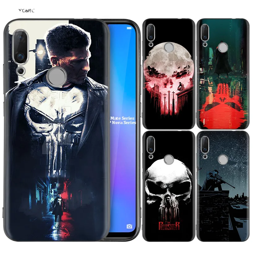 

Silicone Coque Case for Huawei P30 P20 P10 P9 Mate 20 10 Lite Pro Nova 3i 4e 3E P Smart 2019 2018 Plus Marvel The Punisher