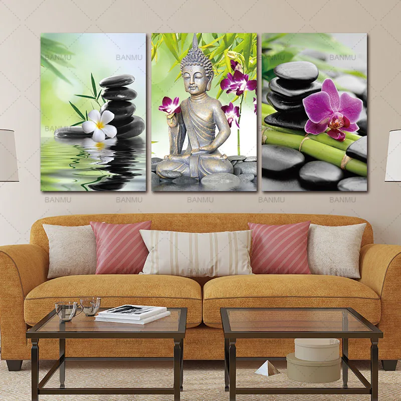 Картина холст Будда настенное искусство спа цзен камень печать рисунок "Орхидея" Цветок картина для дома стенографическая наклейка сохранить мир