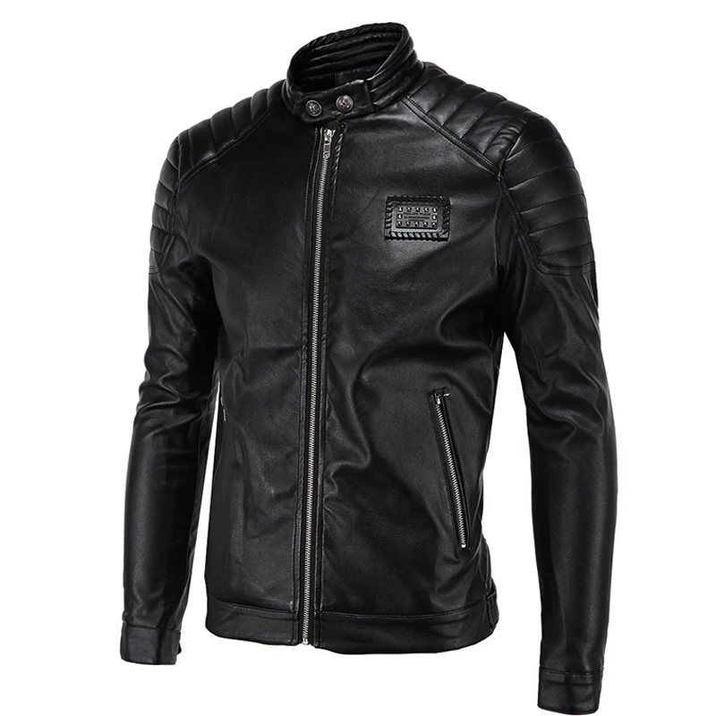 

PU Leather Jacket Men Slim Fit Coat Stand Collar Zipper 2019 Spring Autumn Jackets Solid Color Casual Leather Coat Black HN60