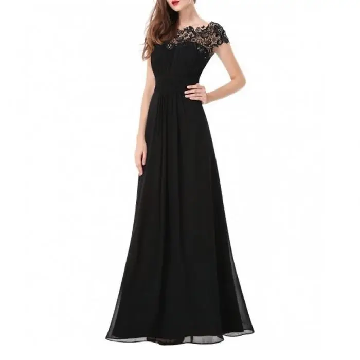 Fashion Women One-pieces Dress Embroidered Lace Solid Color Gown Maxi Dress for Festival GM