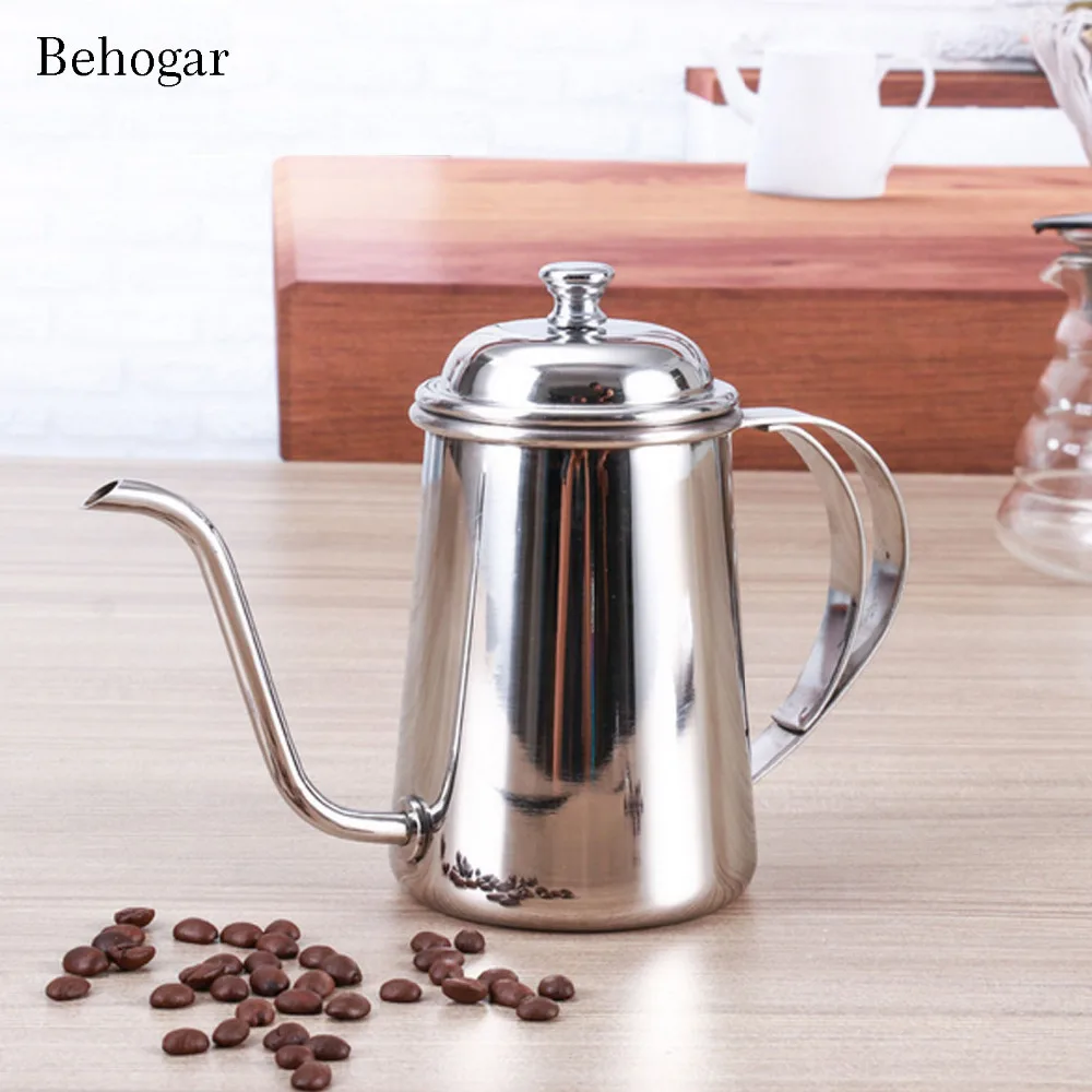 Behogar 650ml Elegant Stainless Steel Gooseneck Spout Kettle Long Mouth
