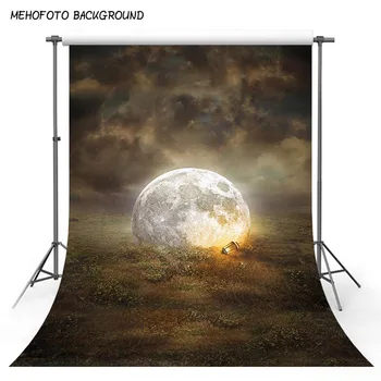 

Photography Backdrop Space 5x7ft Bright Moon Gray Clouds Photo Background Cloth for Kids Universe Background Backdrops for Party