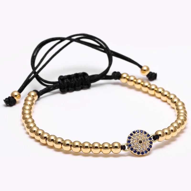 

Mcllroy Famous Brand Woman Jewelry 4mm Round Bead & Micro Pave CZ Eye Connector Braided Femal Macrame Bracelet Gift