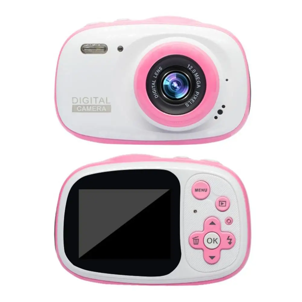 Детская камера 1080P HD Водонепроницаемая мини перезаряжаемая цифровая фронтальная и задняя селфи видеокамера для детей Подарки Развивающие игрушки - Цвет: Pink
