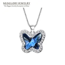 Joyería de neoglory azul rhinestone choker platino plateado colgante, collar de moda para las mujeres 2017 nuevos regalos