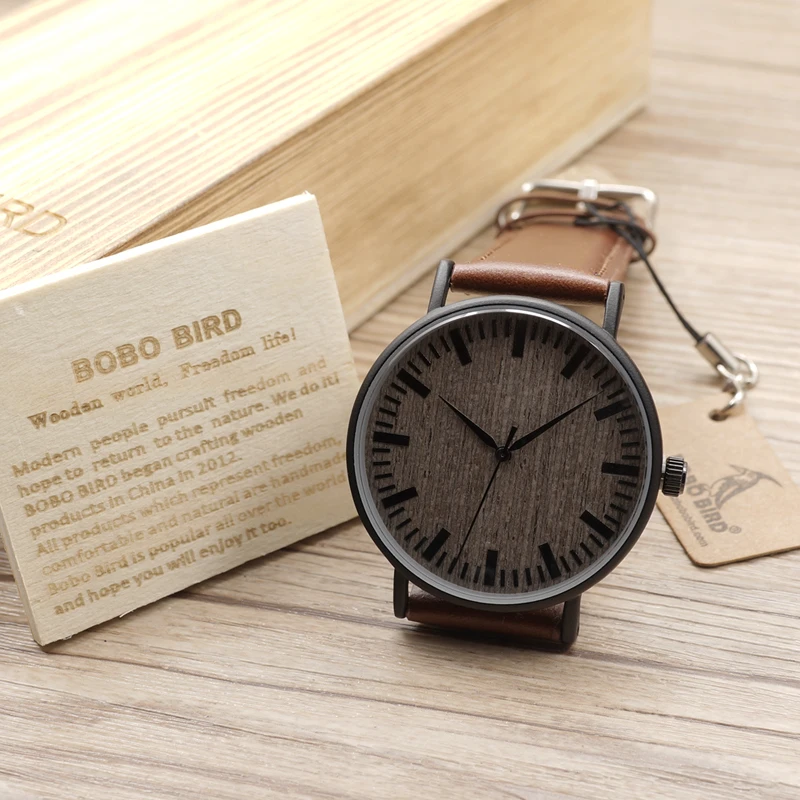 

2017 BOBO BIRD Wood Watches Women Leather Strap Unique Wooden Wristwatch for Men and Women Quartz Watches relogio Feminino