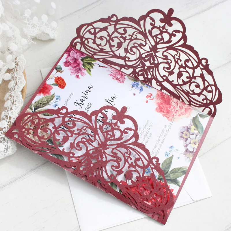 

Burgundy invitation card wedding anniversary birthday party invite envelop 50pcs offer customized service