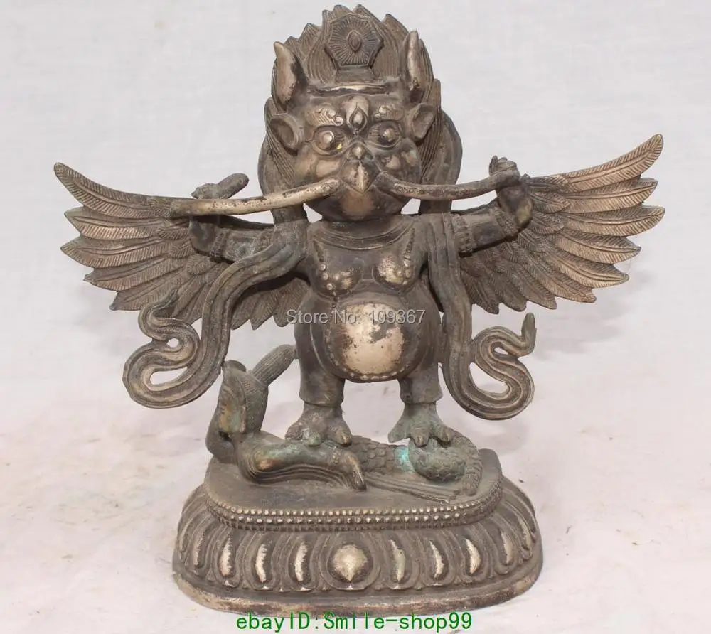 6/" Old Tibet Tibetan Silver Redpoll Winged Garuda Statue