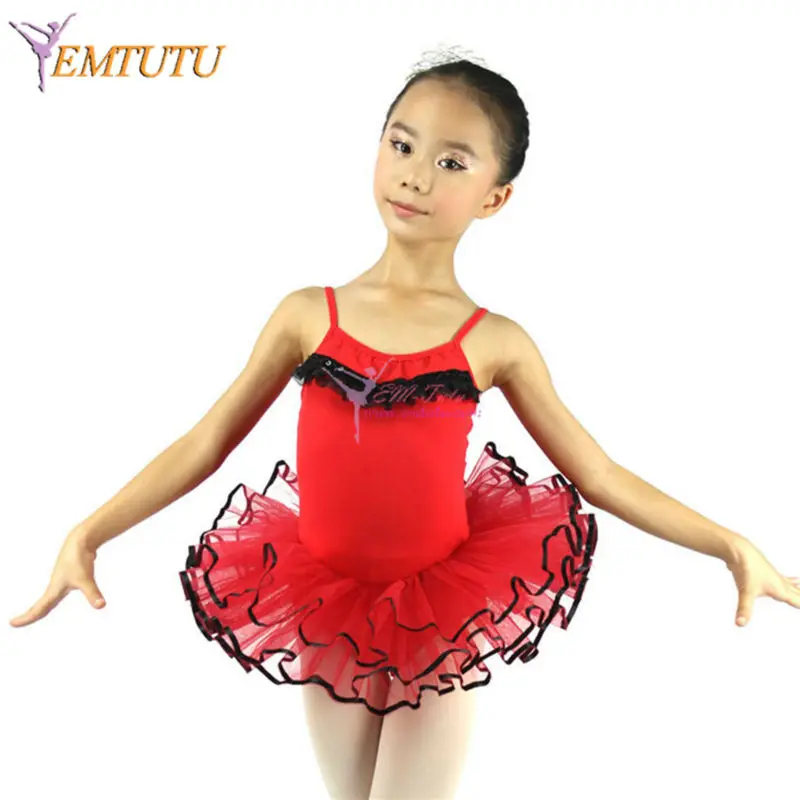 Red With Black Ribbon Edged Dance Costume Children Tutu Ballet Clothes ...
