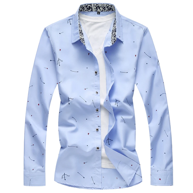 Весенний клетчатый принт человек рубашка Длинные рукава Роскошные Большие размеры 7XL рубашка шелковые мужские дизайнерские рубашки мужские - Цвет: 6301Sky Blue