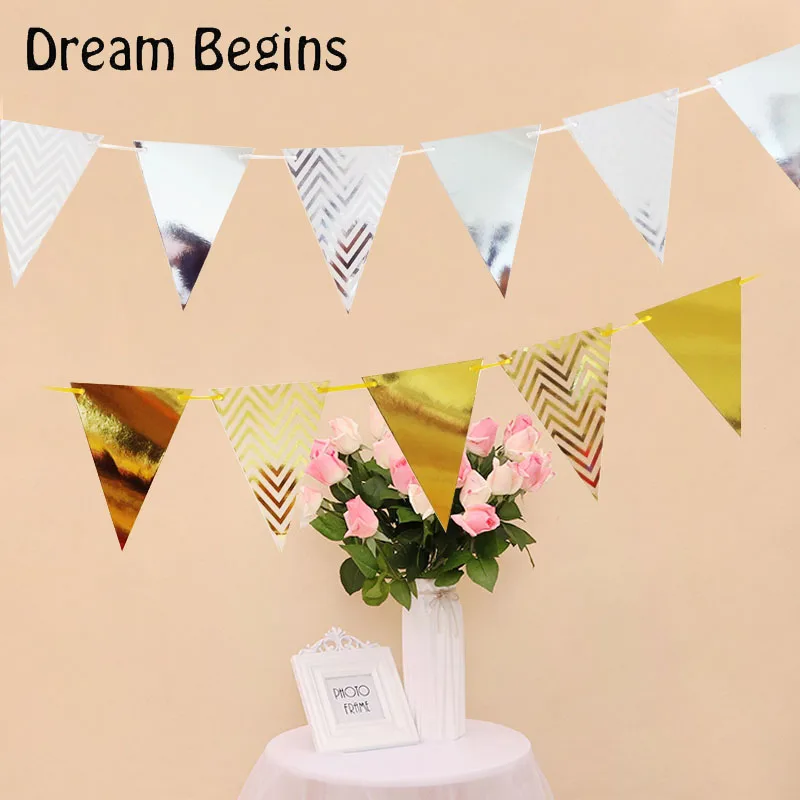 

DB 12Pcs Flags 3.2m hot stamping birthday paper card bunting banners pennant baby shower wedding flags for party decoration gift