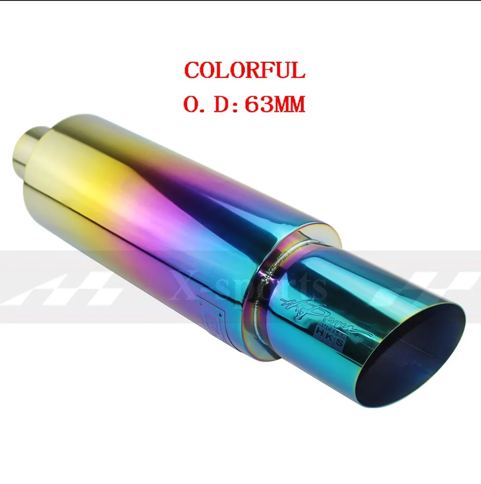 Car Styling Exhaust System Pipe Tail Universal Racing Muffler High Quality Stainless Steel 2.5"3"To 4" Mufflers oblique - Color: colorful O.D 63MM