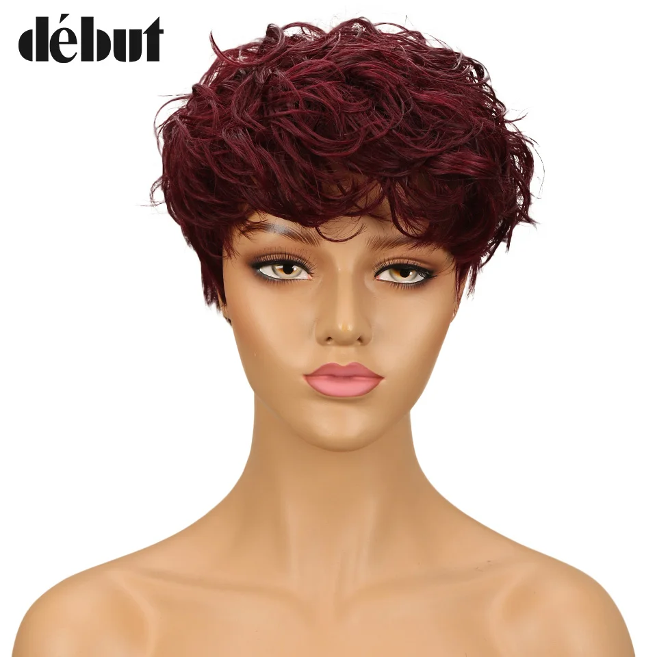 

Debut Brazilian Human Hair Wig DYF1B/RED Ombre Color Water Wave Remy Hair Short Human Hair Wigs For Black Women Mohawk Hair wigs