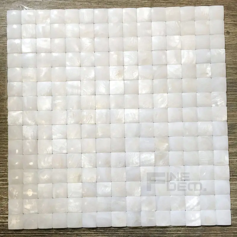 

pure white color 100% natural freshwater shell convex seamless on mesh tile for home decoration