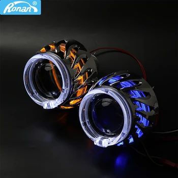 

RONAN 2.5"ver8.1 bixenon H1 projector lens H4 H7 socket screw double LED optical white angel eyes car styling retrofit headlight