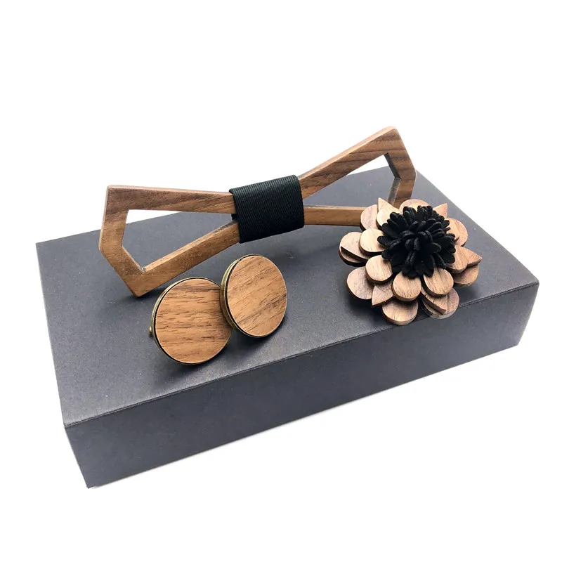 

wood bow tie set men's wooden brooch and wood cufflinks Accessories Cartoon Bowtie Wooden Dinosaure Bow Tie for men' Neck Wear