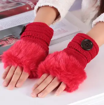 

Women's winter knitted gloves lady's thicken thermal faux fur warm fingerless gloves girls winter keyboard gloves R052