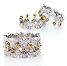 New Arrival Roma Retro Luxury Jewelry 925 Sterling Silver Filled CZ Crystal Zirconia Women Wedding Crown Ring Set Gift Size 6-9