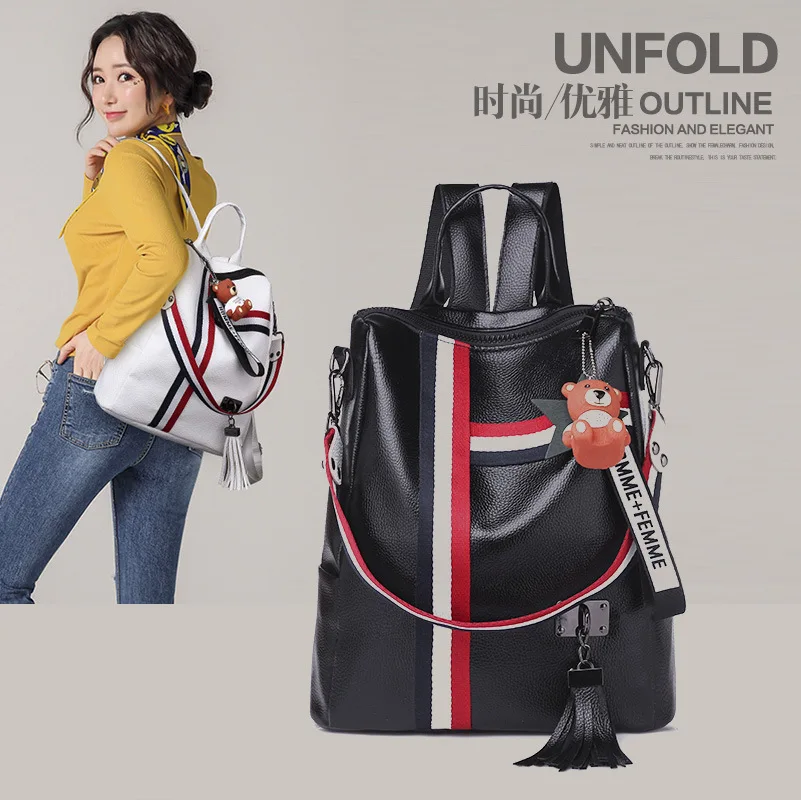 WHITE BLACK Bags For Women 2021 New Fashion Zipper Ladies Backpack PU Leather School Bag Crossbody shoulder bag for you stylish backpacks for kid Stylish Backpacks