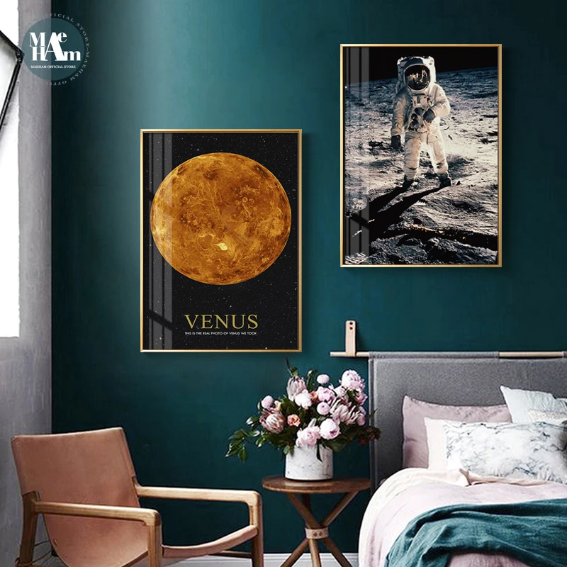 Скандинавские Sci-fi космические земли астронавт Луна человек настенный Арт холст плакат печать живопись Настенная фигура картины для декора гостиной