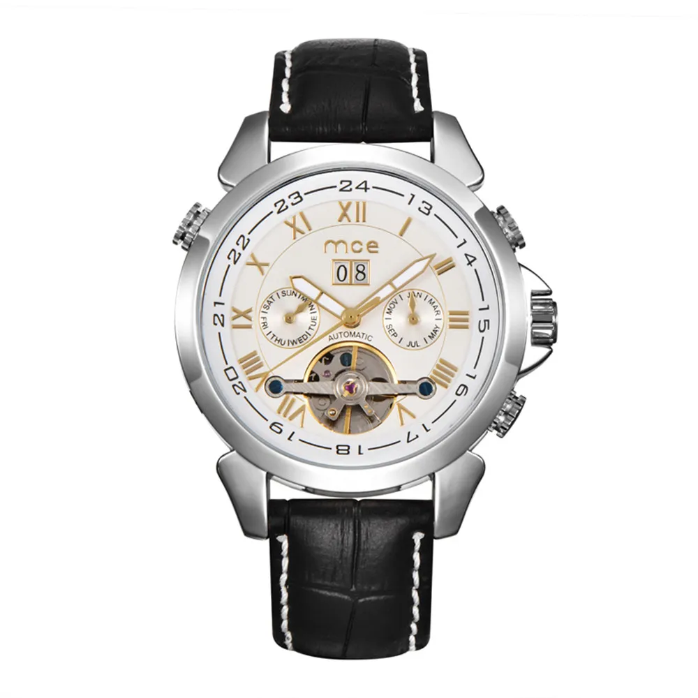 

2017 MCE Tourbillon Watches Mens Automatic Watch Men Luxury Brand Famous Leather strap Mechanical Watch Orologio Uomo Hodinky
