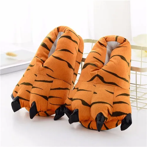 Тапочки для детей; Пижама-комбинезон; детская обувь с рисунком единорога, тигровой лапы; зимняя теплая обувь для мальчиков и девочек с изображением животных - Цвет: Tiger