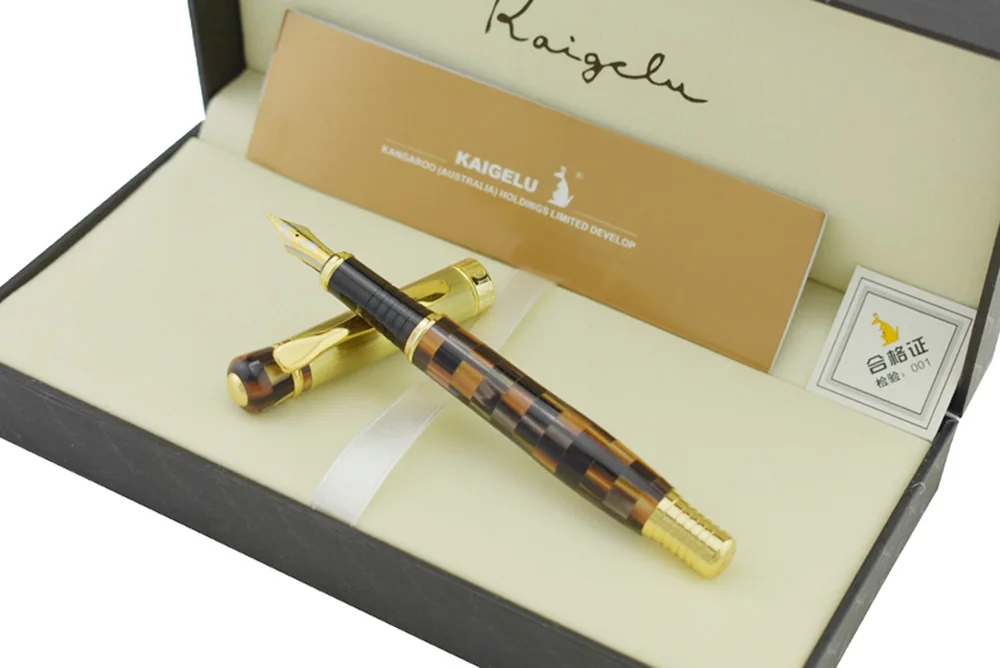 

Kaigelu 336 Celluloid Fountain Pen 336 Beautiful Brown Pattern Medium Nib Writing Gift Pen with Box Office Business Supplies
