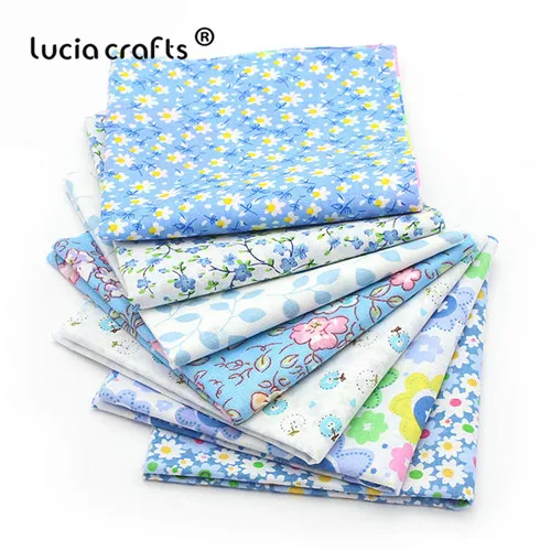 Lucia crafts, 7 шт./лот, 25*25 см, хлопковая ткань с принтом для рукоделия, куклы, ручная работа, шитье, Лоскутная Ткань, текстиль, ткань H0913 - Цвет: Light Blue Range