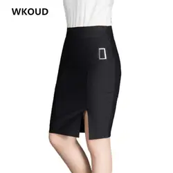 Wkoud Для женщин Высокая талия юбка мода Колледж черный низ 2018 тонкий Разделение Мини-юбки Шорты для женщин весна упругой безопасно Шорты для