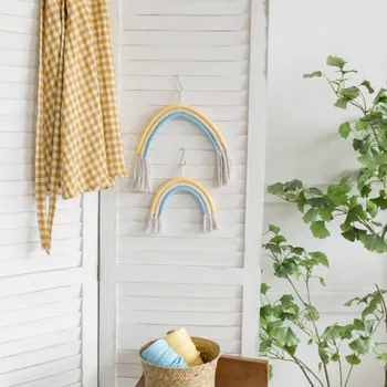 

DUNXDECO Home Decoration Accessories Rainbow Handmade Weaving Ornament Nordic Fresh Simple Kid Room Wall Decoration Hanging